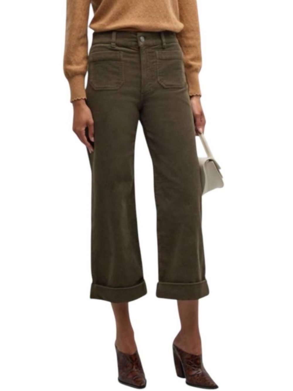 Frame Corduroy 70s Cuffed Wide Leg Pants in Rich Military Women’s Size 30